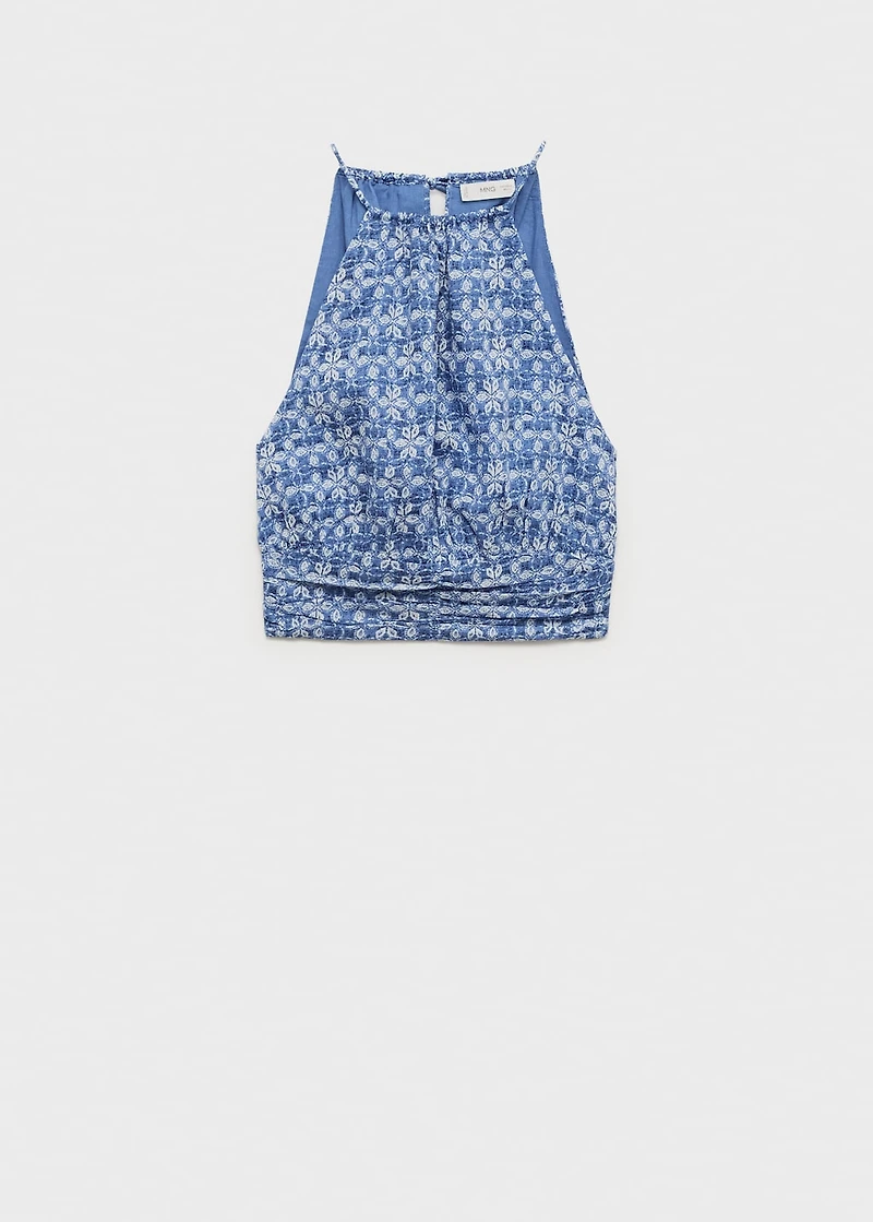 Printed halter-neck cropped top