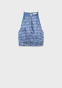 Printed halter-neck cropped top