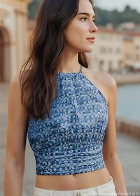Printed halter-neck cropped top