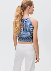 Printed halter-neck cropped top