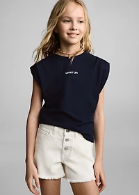 T-shirt with message and pleated shoulders