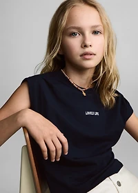 T-shirt with message and pleated shoulders