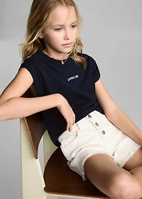 T-shirt with message and pleated shoulders