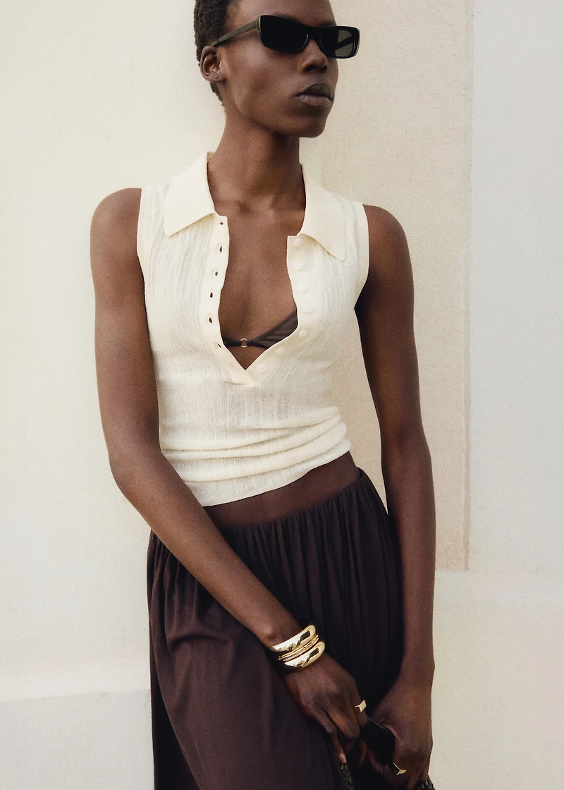 Polo-neck knitted top