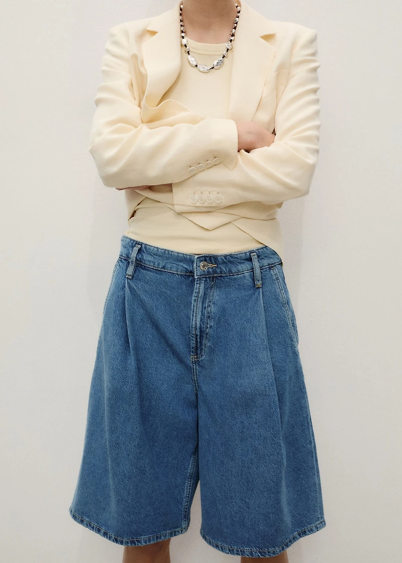 Pleated denim bermuda jorts