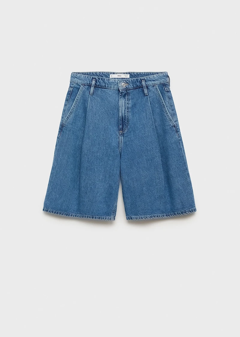 Pleated denim bermuda jorts