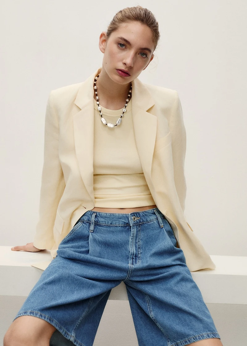 Pleated denim bermuda jorts