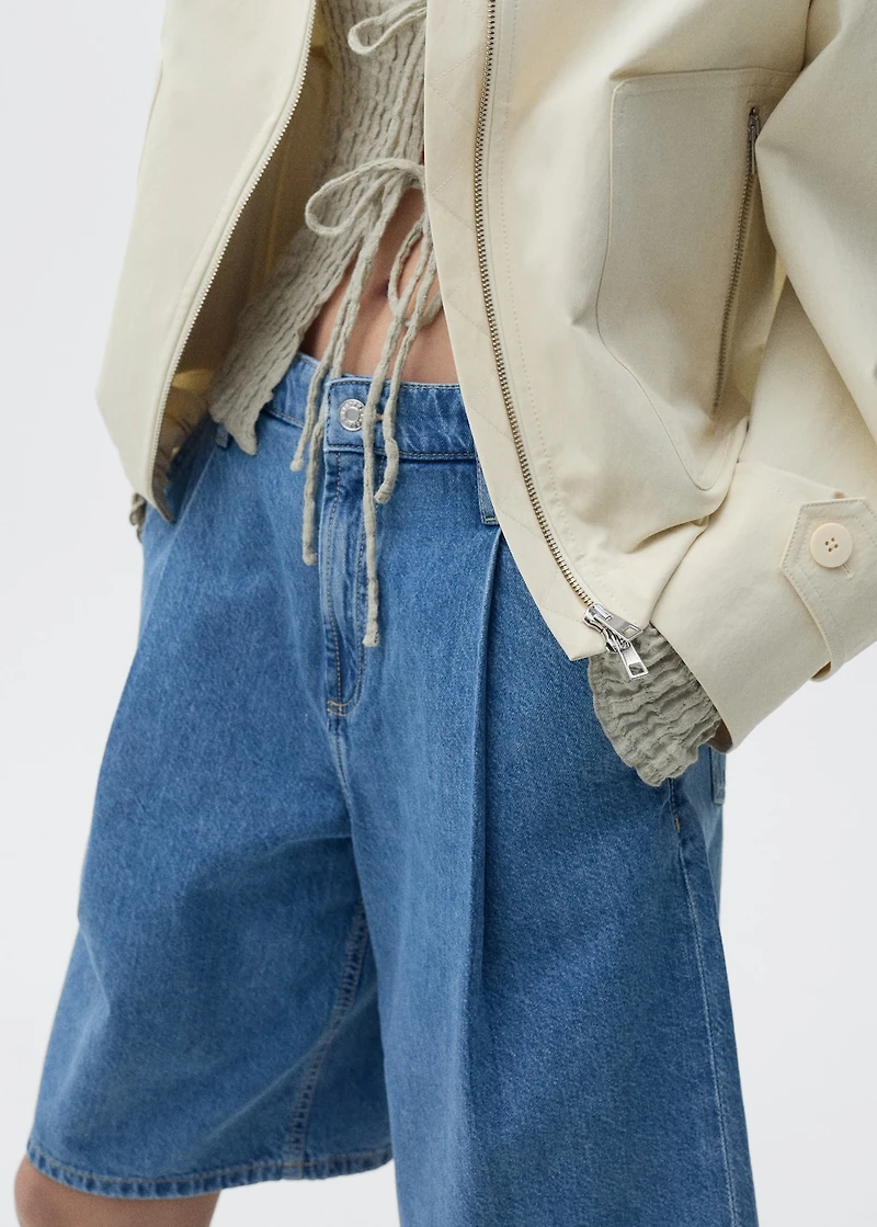 Pleated denim bermuda jorts