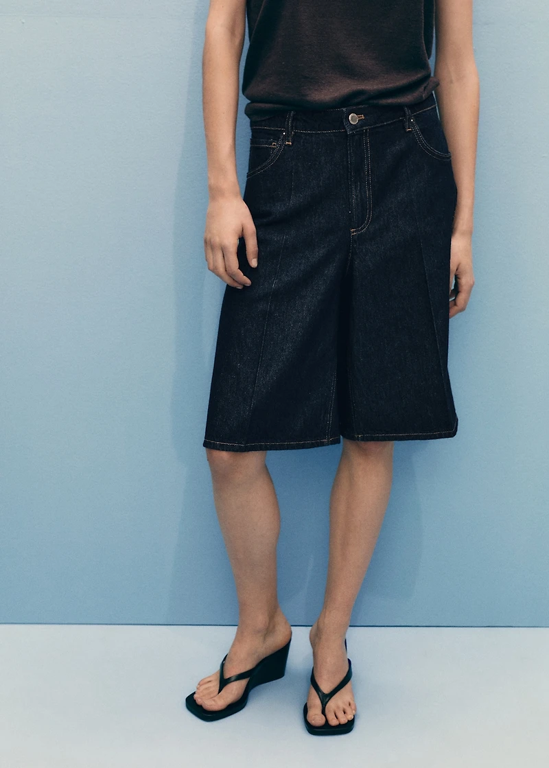 High-waisted denim bermuda jorts