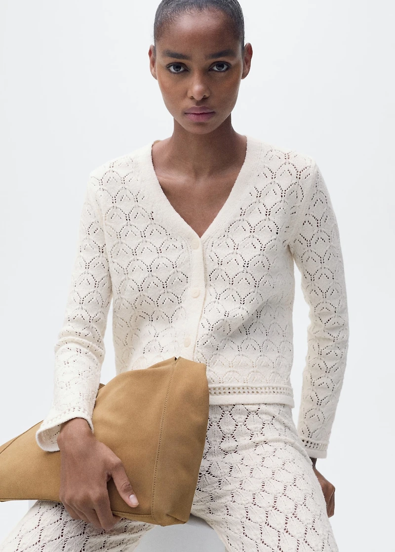 Knit cardigan with lace design