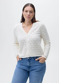 Knit cardigan with lace design
