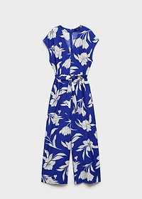 Printed long jumpsuit with belt