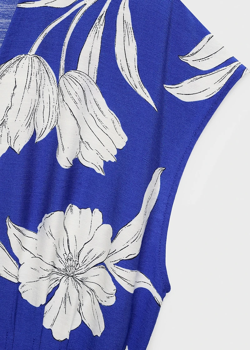 Printed long jumpsuit with belt