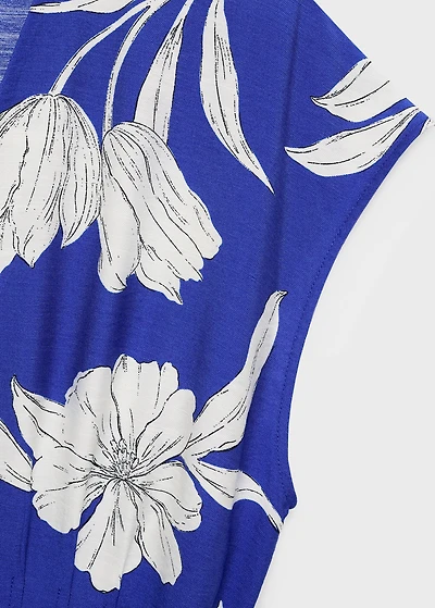 Printed long jumpsuit with belt