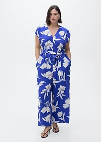 Printed long jumpsuit with belt