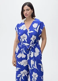 Printed long jumpsuit with belt