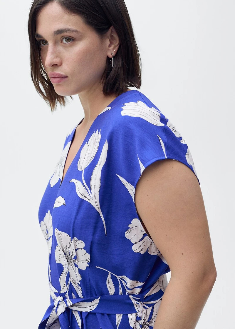 Printed long jumpsuit with belt