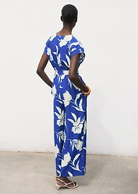 Printed long jumpsuit with belt