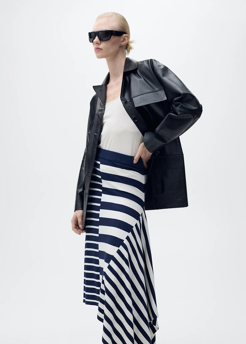 Asymmetrical striped knitted skirt