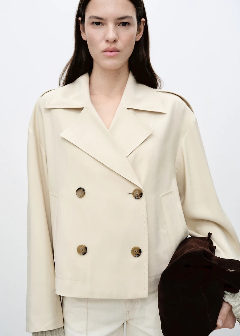 Double-breasted cropped trench coat