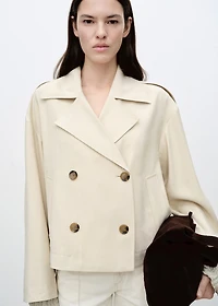 Double-breasted cropped trench coat