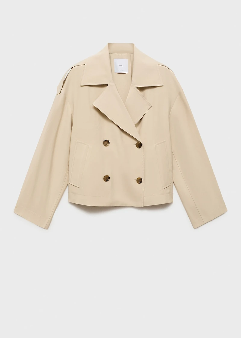 Double-breasted cropped trench coat