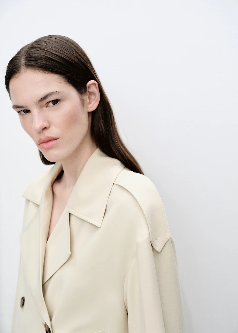 Double-breasted cropped trench coat