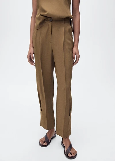 Linen-blend pleated pants