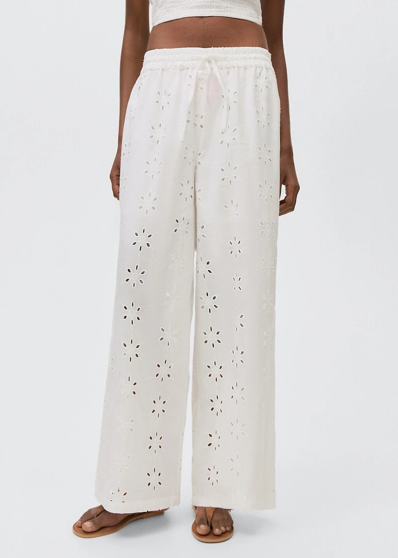 Embroidered straight-fit pants