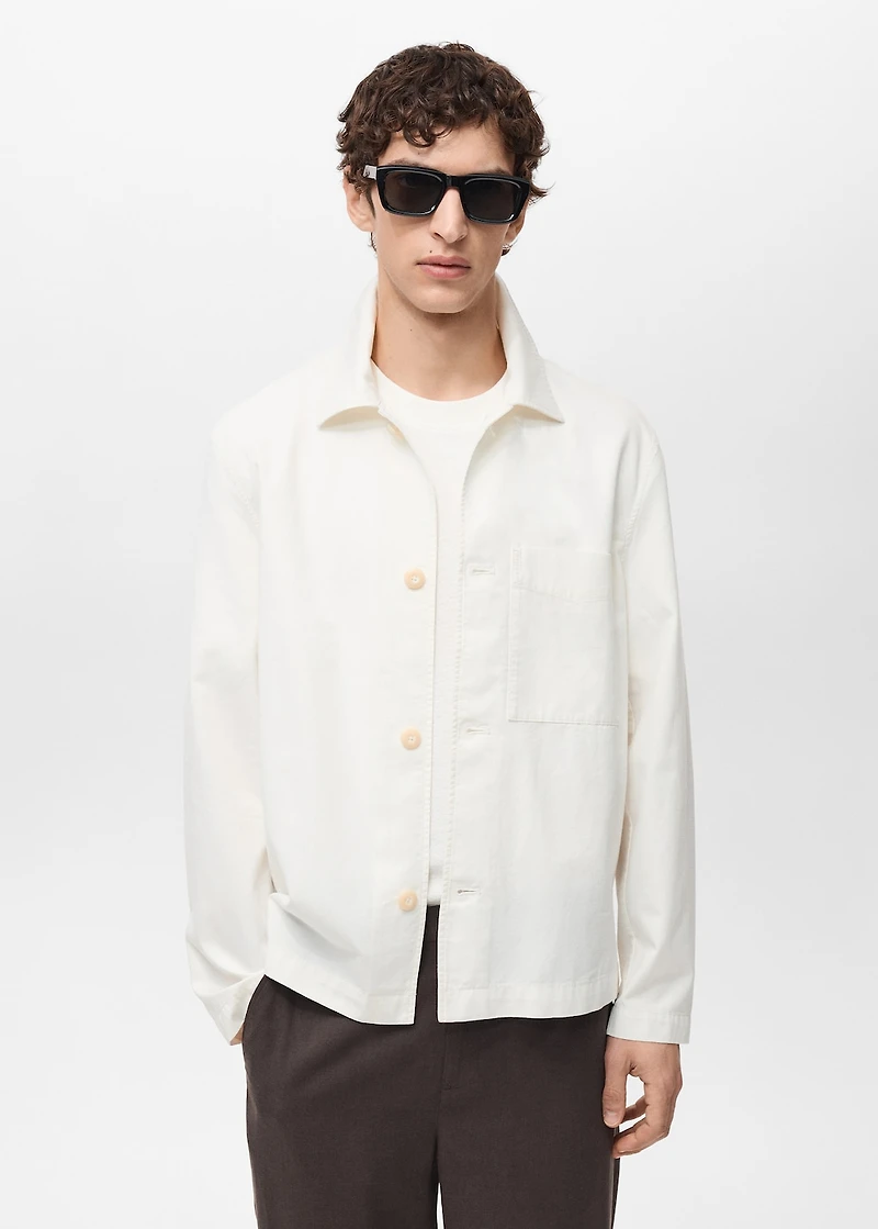 Linen-cotton overshirt with pocket