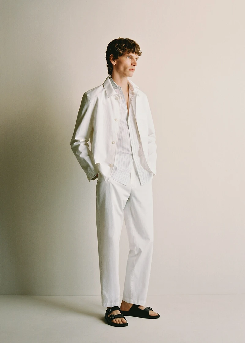 Linen-cotton overshirt with pocket