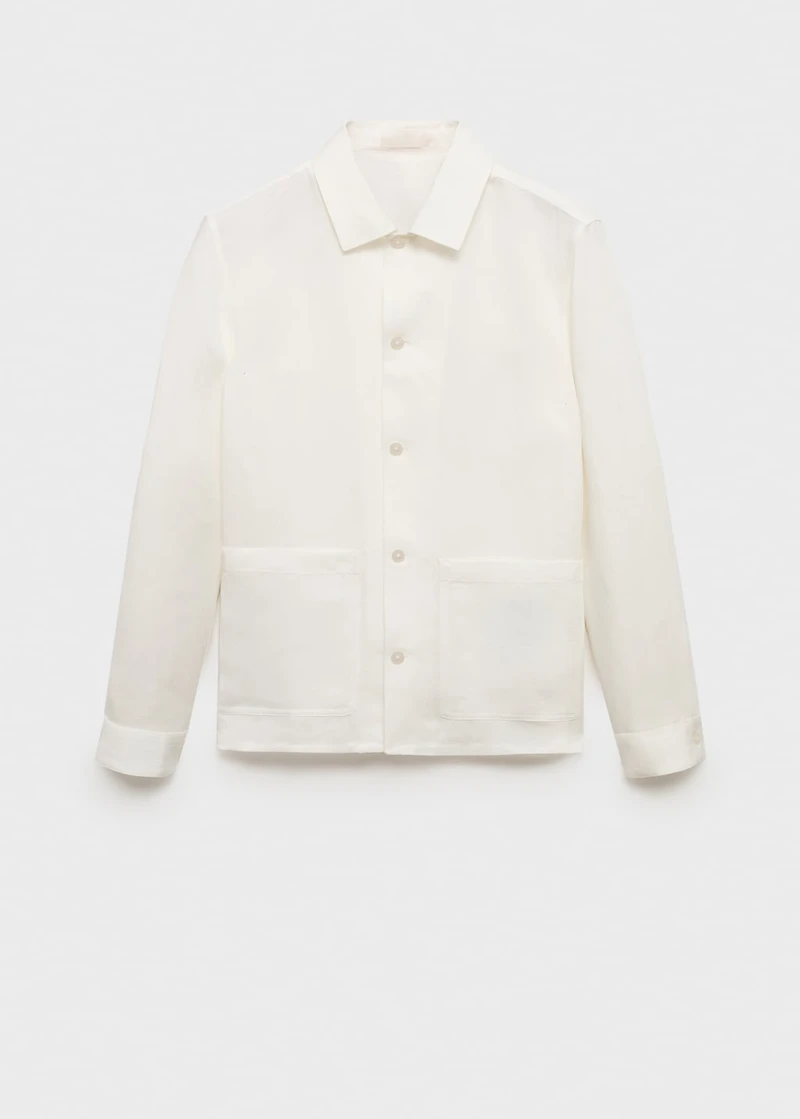 Linen-blend overshirt with pockets