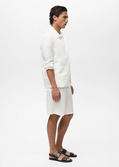 Linen-blend overshirt with pockets