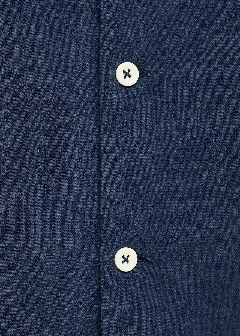 Shirt with embroidered bowling collar