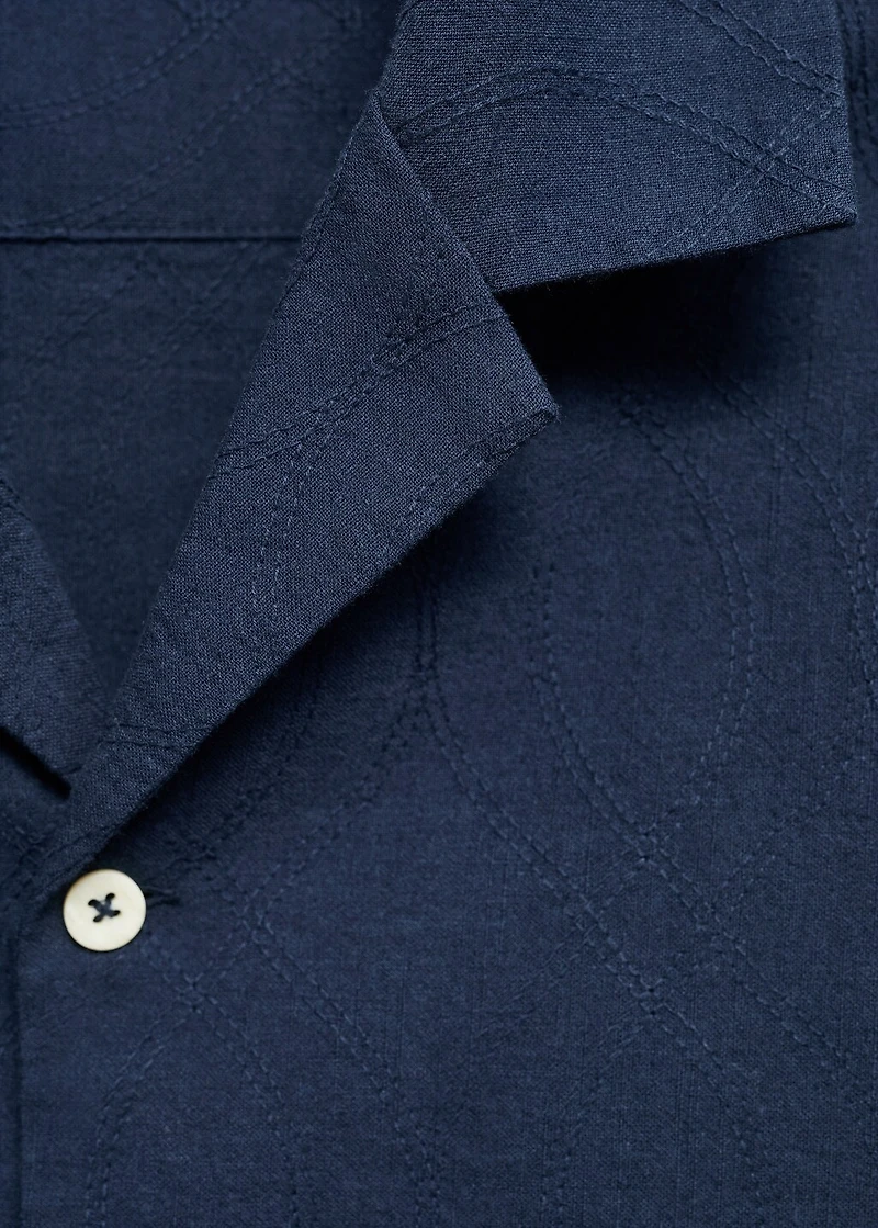 Shirt with embroidered bowling collar