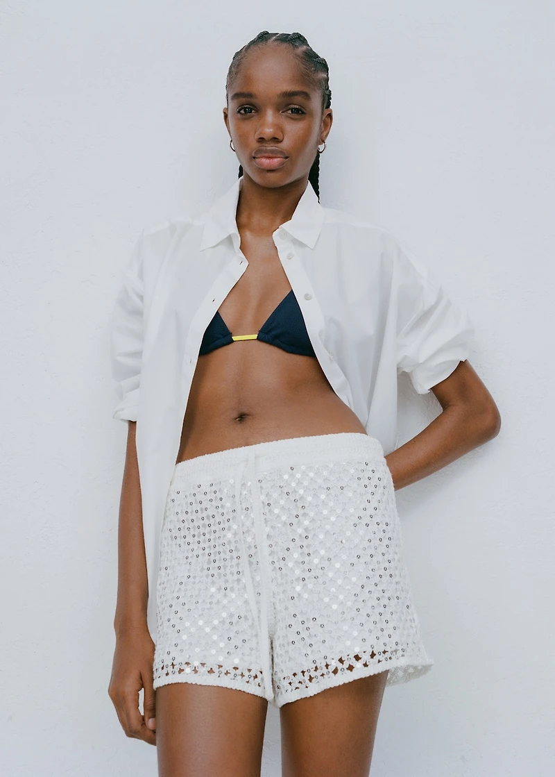 Sequin crochet shorts