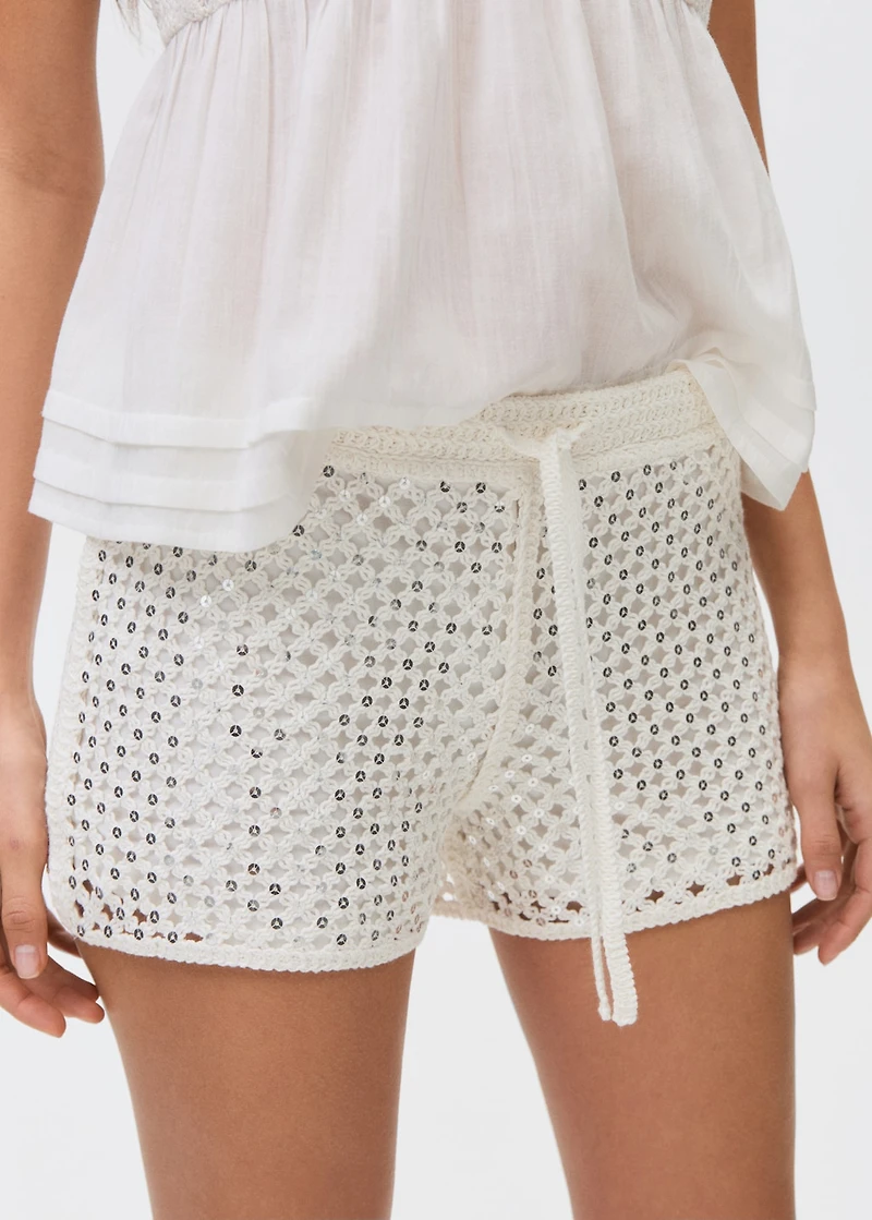 Sequin crochet shorts