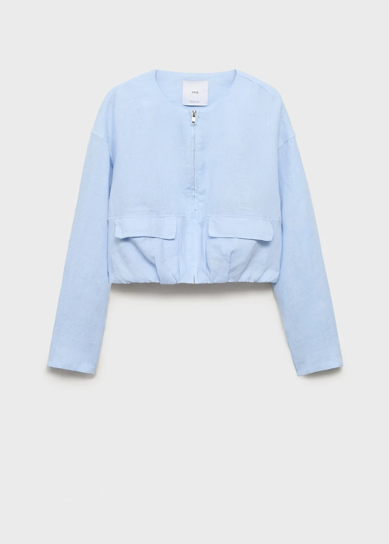 Cropped linen jacket with pockets