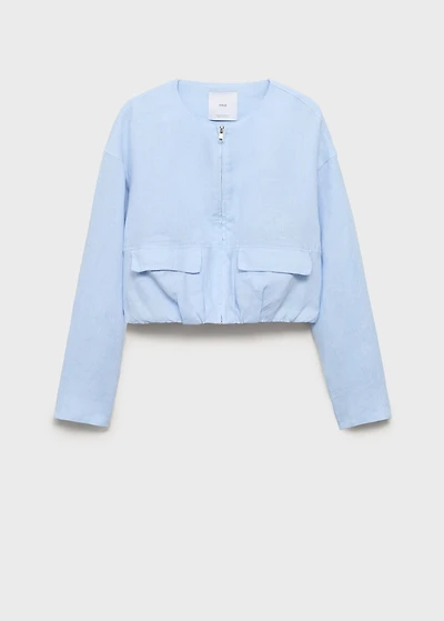 Cropped linen jacket with pockets