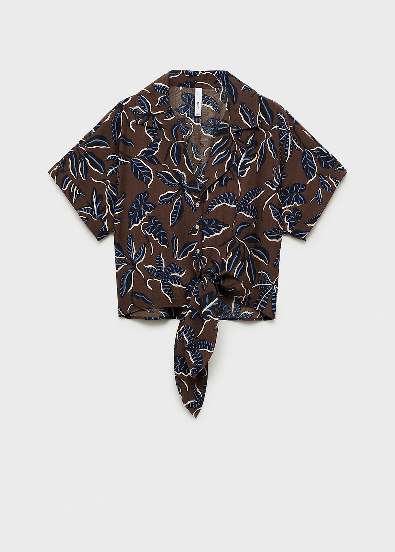 Printed crop shirt with knot detail