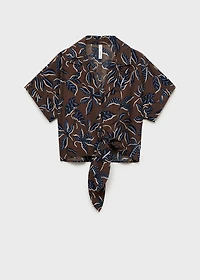 Printed crop shirt with knot detail