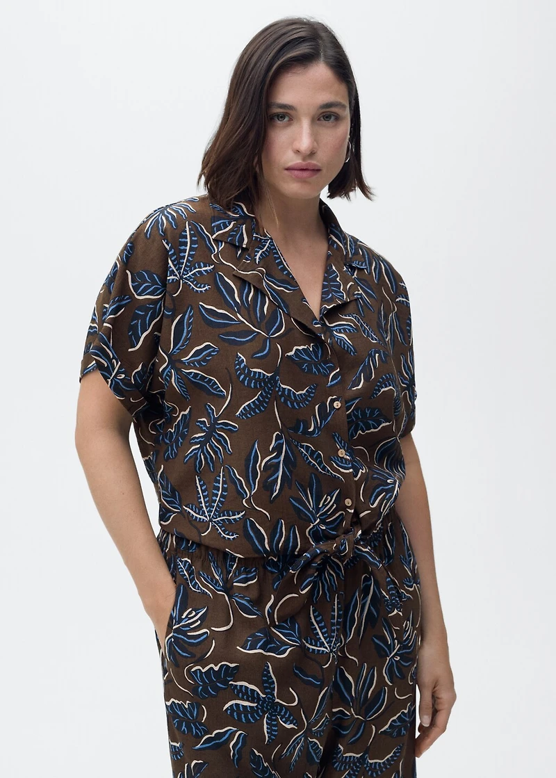 Printed crop shirt with knot detail