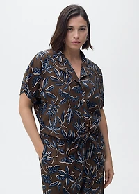 Printed crop shirt with knot detail