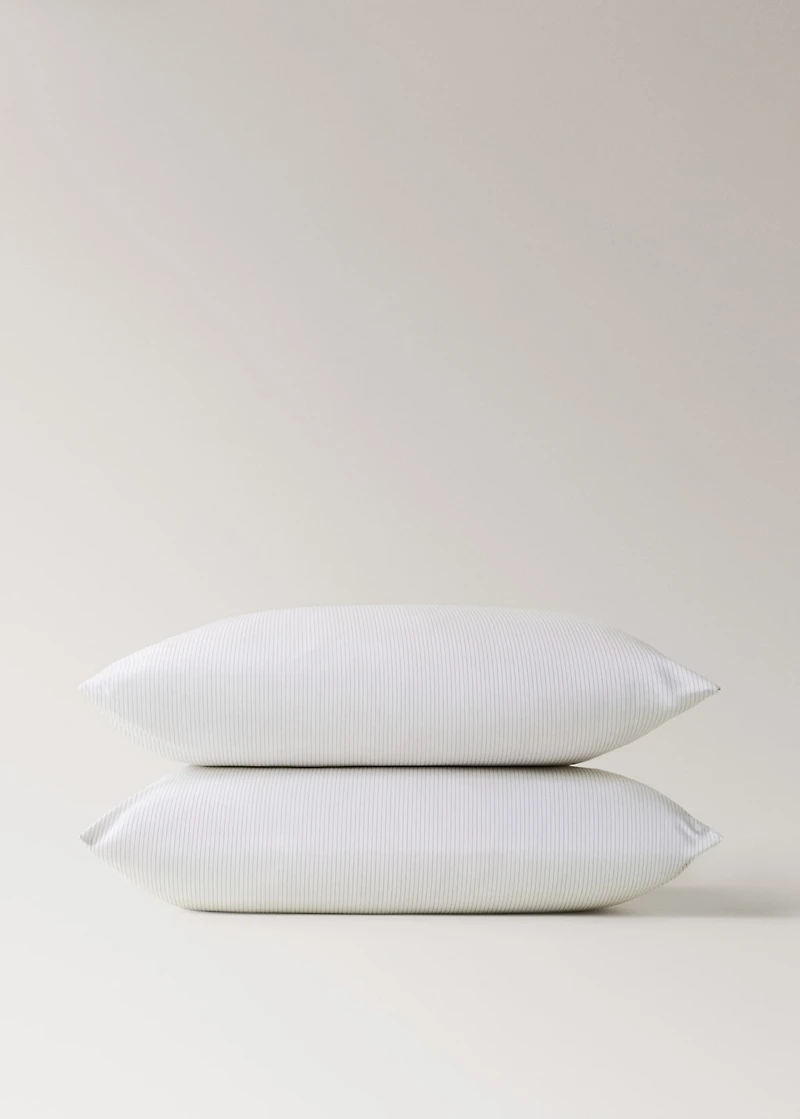 Two percale cotton fine-stripe pillowcases 60x60 cm