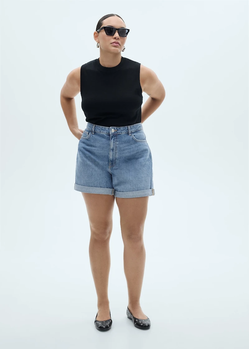High-waisted mom-fit denim shorts