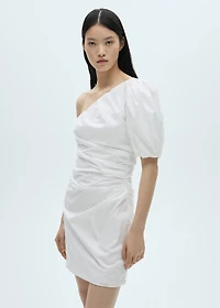 Asymmetrical puff-sleeve dress