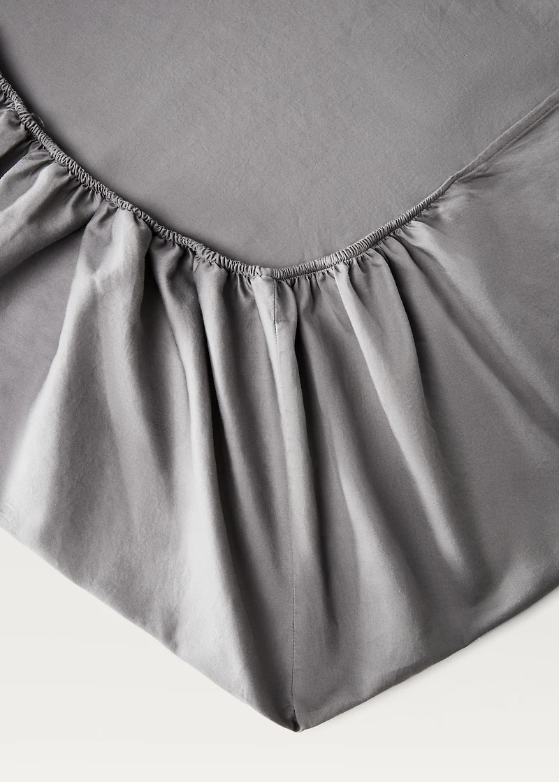 Washed cotton satin fitted sheet for 150 cm bed