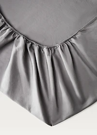 Washed cotton satin fitted sheet for 150 cm bed