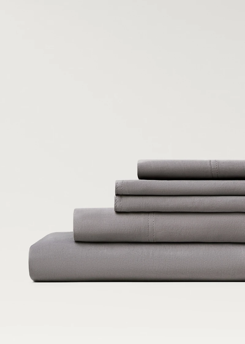 Washed cotton satin fitted sheet for 150 cm bed