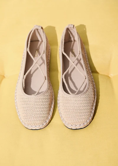 Textured lace-up ballet flats